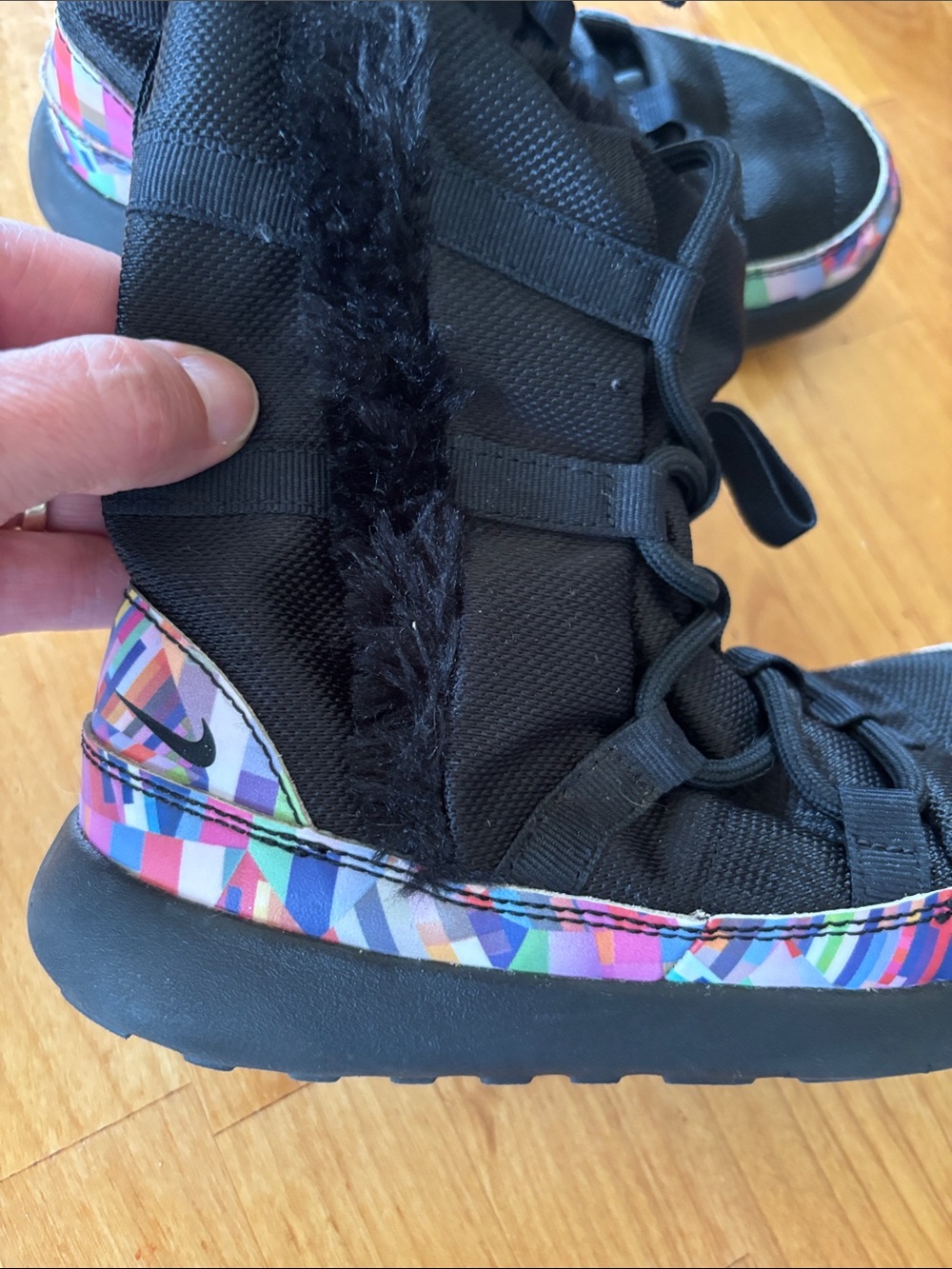 Nike Black Boot with Multicolor Geometric Trim